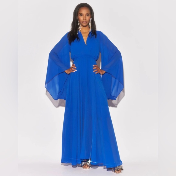 NWT Meghan LA Women’s Royal Blue 70’s Boho Sunset Maxi Dress Size Small - Picture 2 of 12